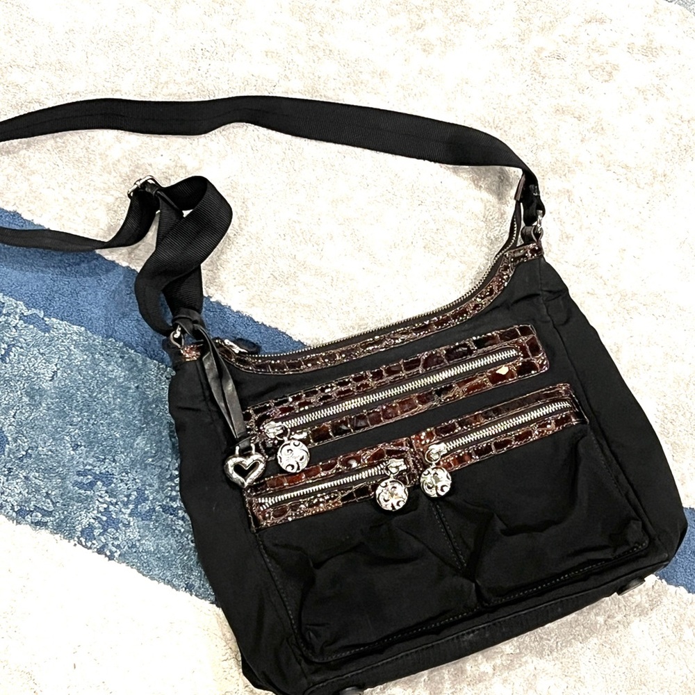 Brighton Hobo Black Shoulder Bag Purse Nylon & Leather E739085